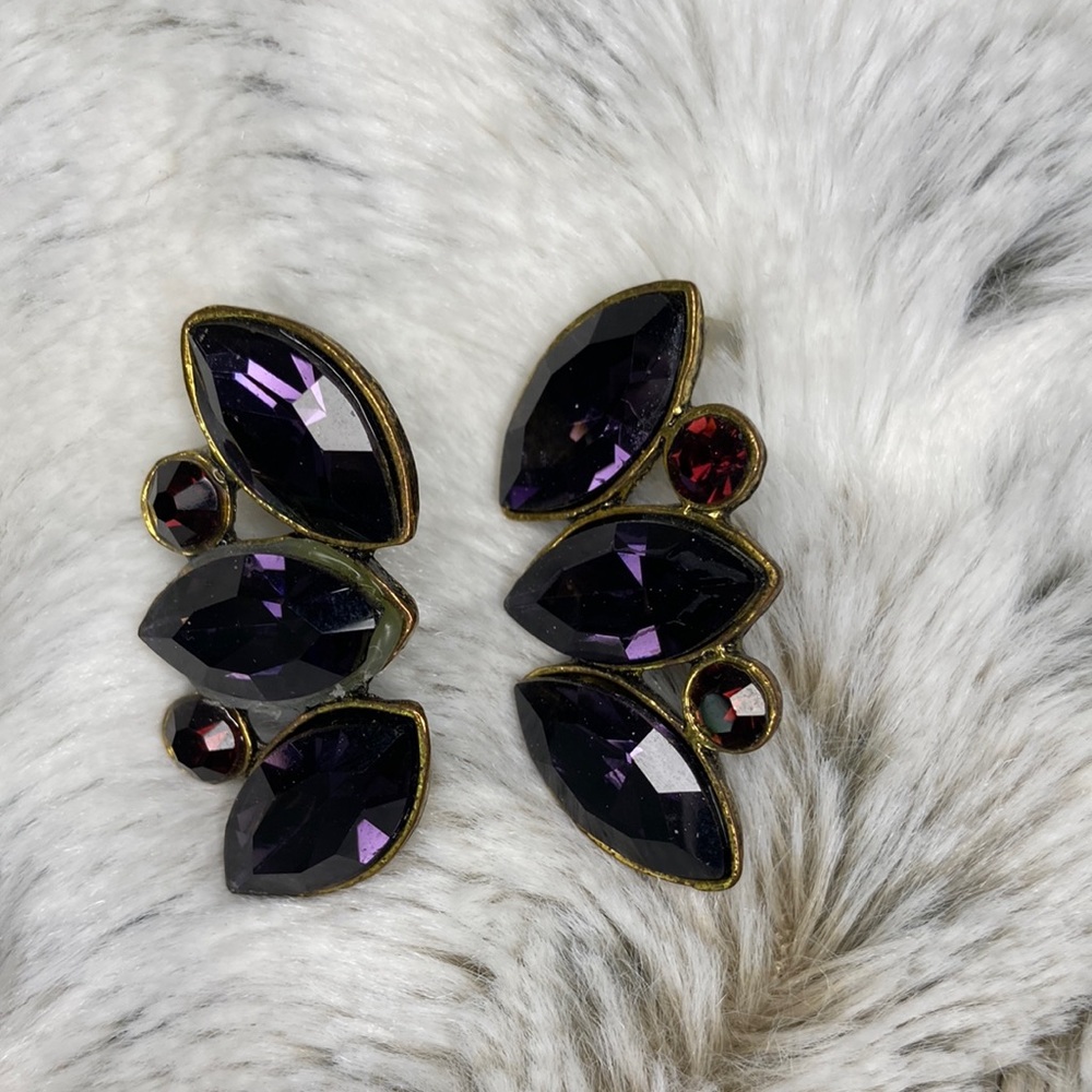 Purple stone and gold toned statement earrings
